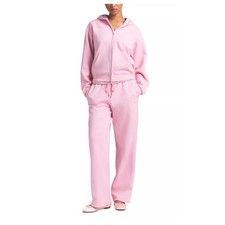 Skims Women Pink Wide Leg Fleece Lounge Sweatpants Drawstring Waist Large