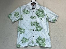 Quicksilver Hawaiian Shirt Men L Green Floral Button Up Pocket Short Sleeve
