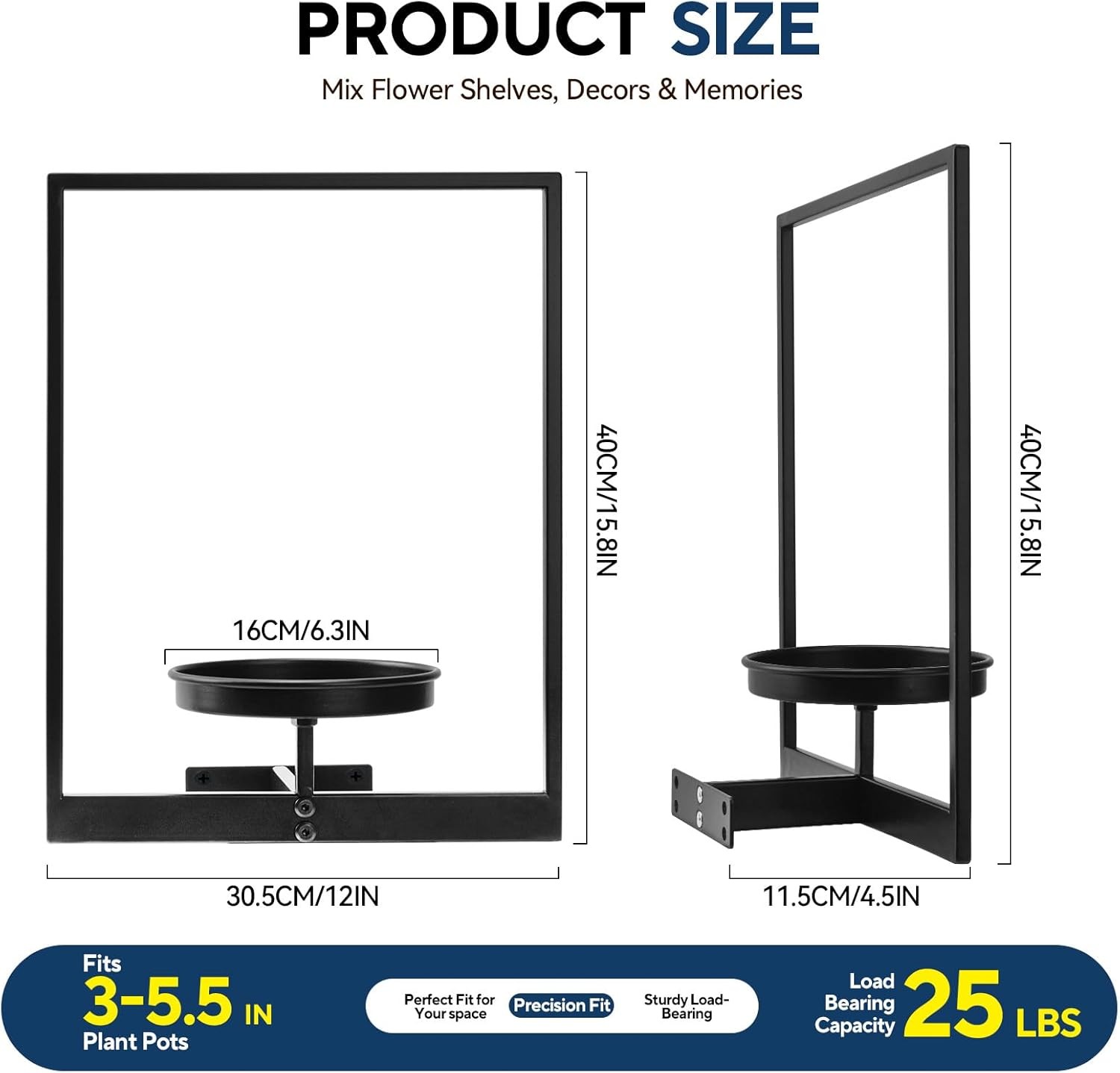 4 Pack Black Metal Indoor Window Plant Shelves Hanging Plant Shelves Picture Fra