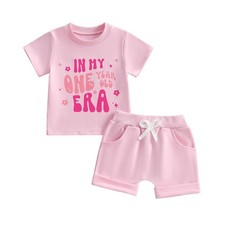 Baby Girl First Birthday Outfit In My One Year Old Era Top Short Sleeve 1st B...