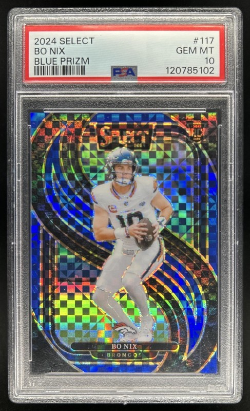 2024 Panini Select Bo Nix Premier Blue Prizm Rookie RC #/175 Broncos PSA 10
