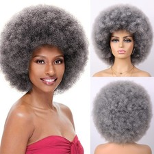 G T Wig 70s Dark Grey Afro Curly Wigs for Unisex Men Women Glueless Wear and ...