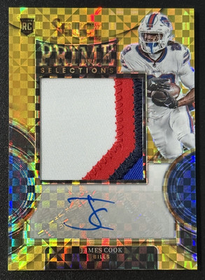 2022 Panini Select - Prime Selections Sigs James Cook Gold Prizm /10 (RC,AU,MEM)