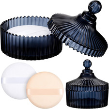 3 Pcs Extra Large Body Powder Puff and Container 5.43'' Glass Body Container wit
