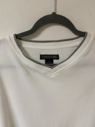Structure Mens T Shirt Long Sleeve V Neck White Cotton Large - Picture 6 of 9