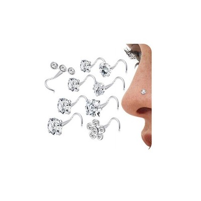 9 Stück 20G Silber Nasenpiercing Stecker LFörmige Schraube Nostril Piercing G...