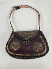 Tooled Leather Shoulder Bag Purple Brown Aztec Western Design