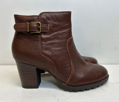 Clarks braune Damen-Lederstiefel NEU Knöchel Blockabsatz Reißverschluss UK-Größe 5 D