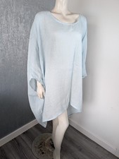 100% Linen Dress Top Light Blue Lagenlook Oversized Tunic 20 22 Plus Boho Summer