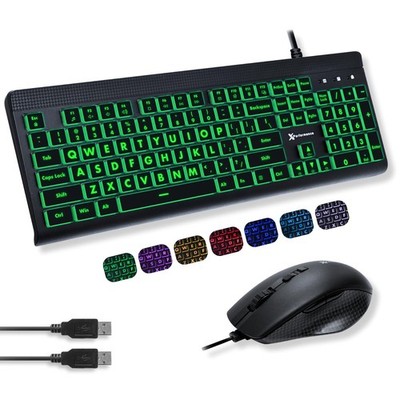 Wired Keyboard and Combo - Large Print Backlit Keys for Seniors, Lighted Comp...