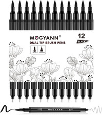 Drawing Pens, 12 Pack Dual Brush Pens Black Markers for Art Drawing Sketching