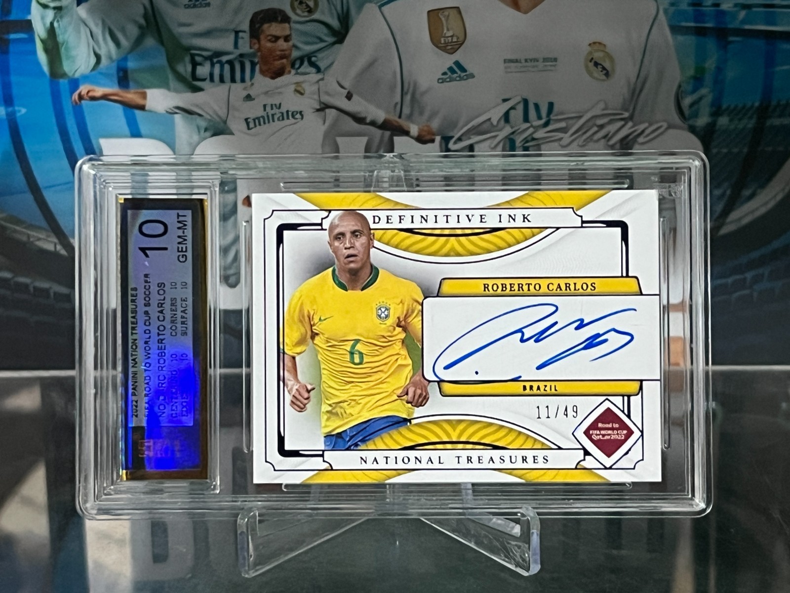 2022 National Treasures World Cup Roberto Carlos /49 Definitive Ink Auto 10 GEM view 13