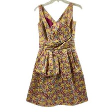 Zac Posen Party Dress Juniors 3 Yellow Pink Floral Metallic Shimmer Hoco Event