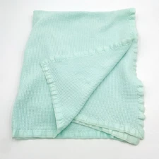 Waffle Weave Thermal Baby Receiving Blanket Satin Trim Aqua Mint
