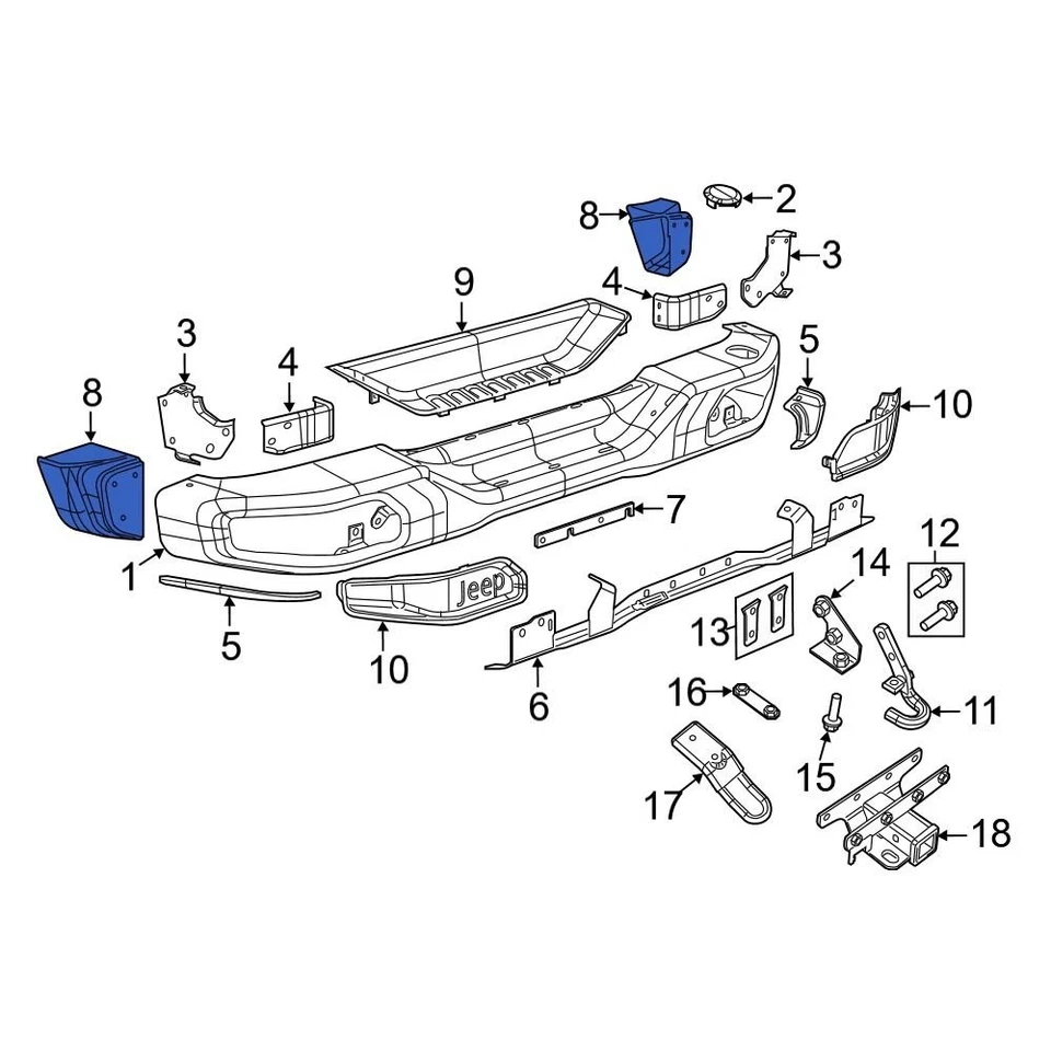 For Jeep Wrangler JK 2018 Jeep 68231988AA Rear Right Bumper End Cap — 第 2/2 张图片