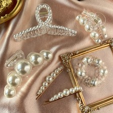 Pearl Hair Accessories for Women/Girls - 6PCS Large Hair Claws, Nonslip Decor...