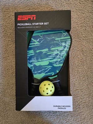 ESPN Pickleball Starter Set - 2 Durable Wooden Paddles + 1 Ball - Brand New