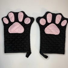 Cat Paw Kitten Oven Mit Set Of 2 Black & Pink
