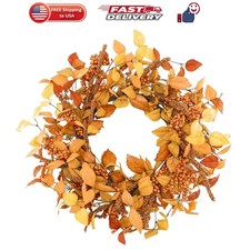 20" Fall Wreath for Front Door, Eucalyptus and Sorghum Decor