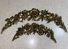 Antique Brass Furniture Ornate Decoration Garland Flowers Roses Vine - Set Lot 2