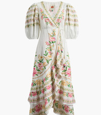 NEW, Farm Rio Palm Dream Floral Print Wrap Dress in White Sz S #MD1750