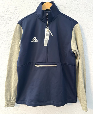 Adidas Pullover Mens Medium Team Issue Quarter Zip Navy Blue Gray Fleece LS  NWT