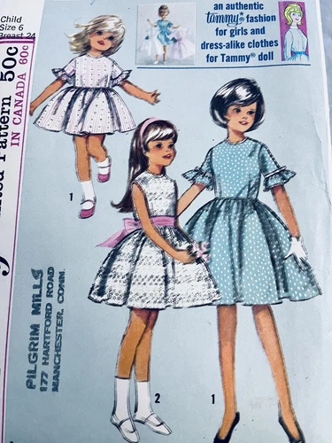VTG `64 Simplicity 5859 Child's Size 6 &Tammy 12" Doll "LOOK ALIKE" Dresses