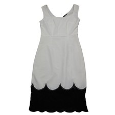 Llove Dress Womens M White Sleeveless Scalloped Side Zipper Midi A Line