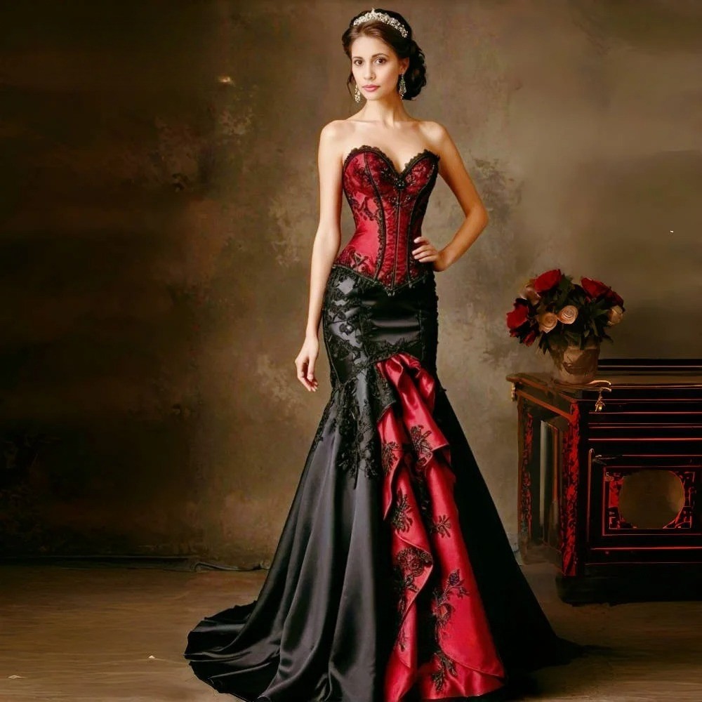 maroon and black prom dress A Line Sweetheart Black Long Prom Dress with Beading, Burgundy / 0