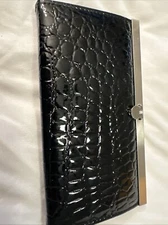 Women Faux Alligator skin Black Clutch Wallet Zip Purse Credit Card holder