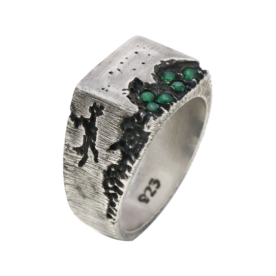 Emerald Men's Ring 925 Sterling Silver Handmade Gemstone Jewelry - Image 4 of 4