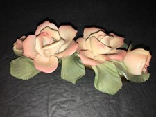 vintage Italian Capodimonte Double Pink Roses w/2Buds
