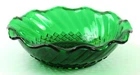 Emerald Green Depression Glass Bowl Starburst Diamond Pattern Swirl Ruffled Edge