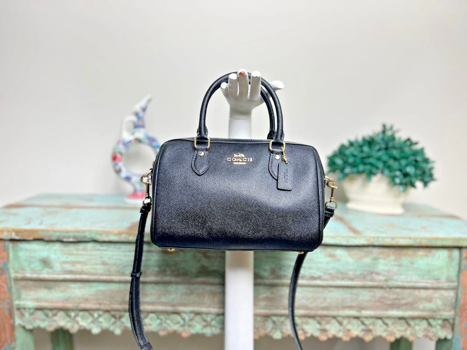 Borsa a tracolla Coach CH282 Rowan nuova con etichetta in pelle incrociata nera