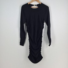 Zara womens ruched bodycon dress size XS black long sleeve stretch 060032