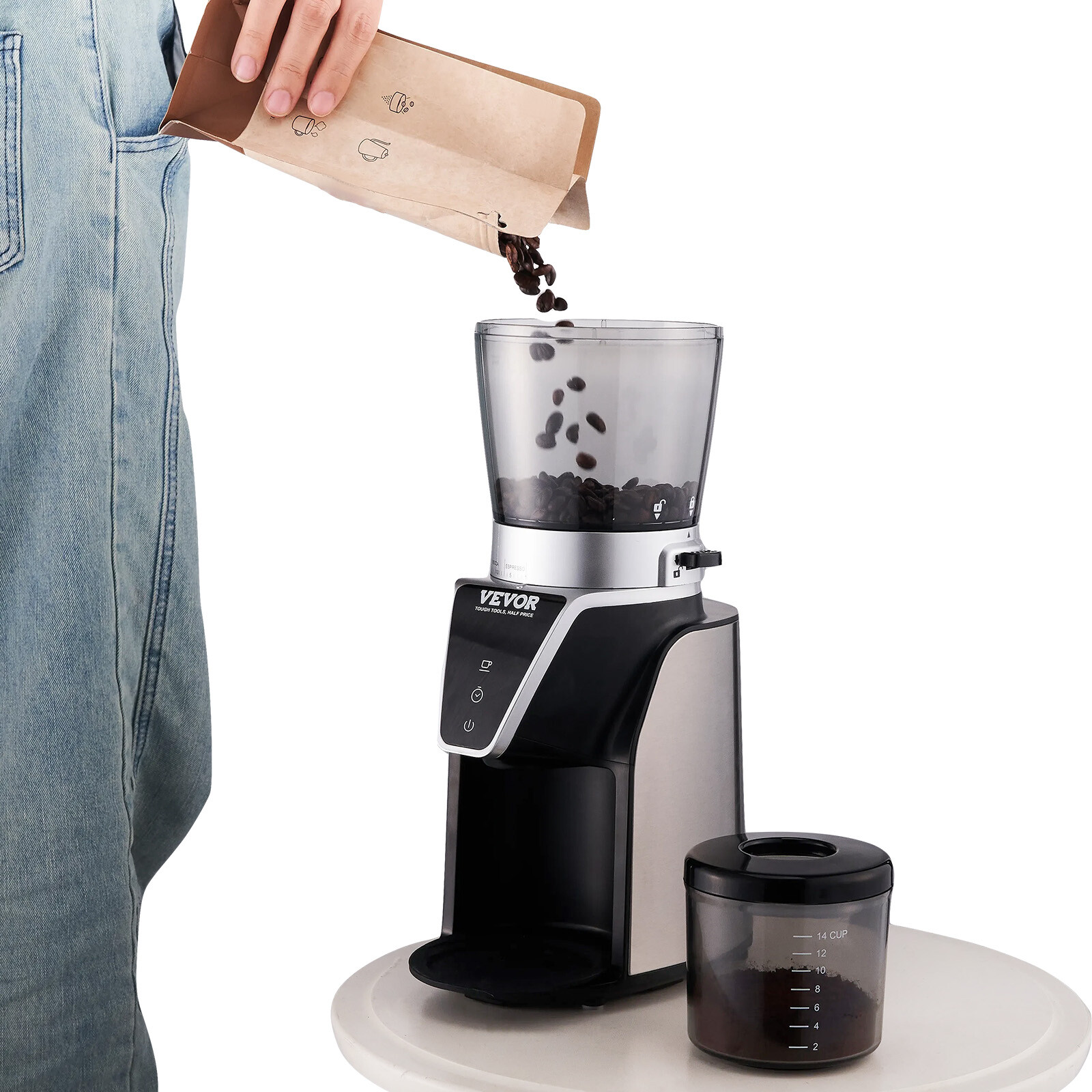 VEVOR Coffee Grinder Electric Burr Mill 40MM Conical Burrs 51 Gear for