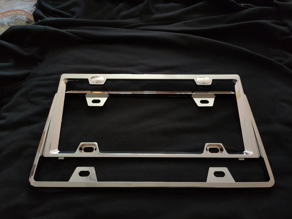 1-LBS DOUBLE LAYER Heavy Duty COVER STAINLESS STEEL LICENSE PLATE FRAME CHROME - Image 3 of 4