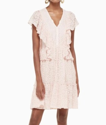 kate spade floral lace ruffle dress Kate Spade Pink Pearl By the Pool Embroidered Silk Chiffon Tiered Dress  Size 6