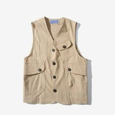 Men's Casual Cargo Vest Sleeveless Jacket Waistcoat Japanese Vintage Style