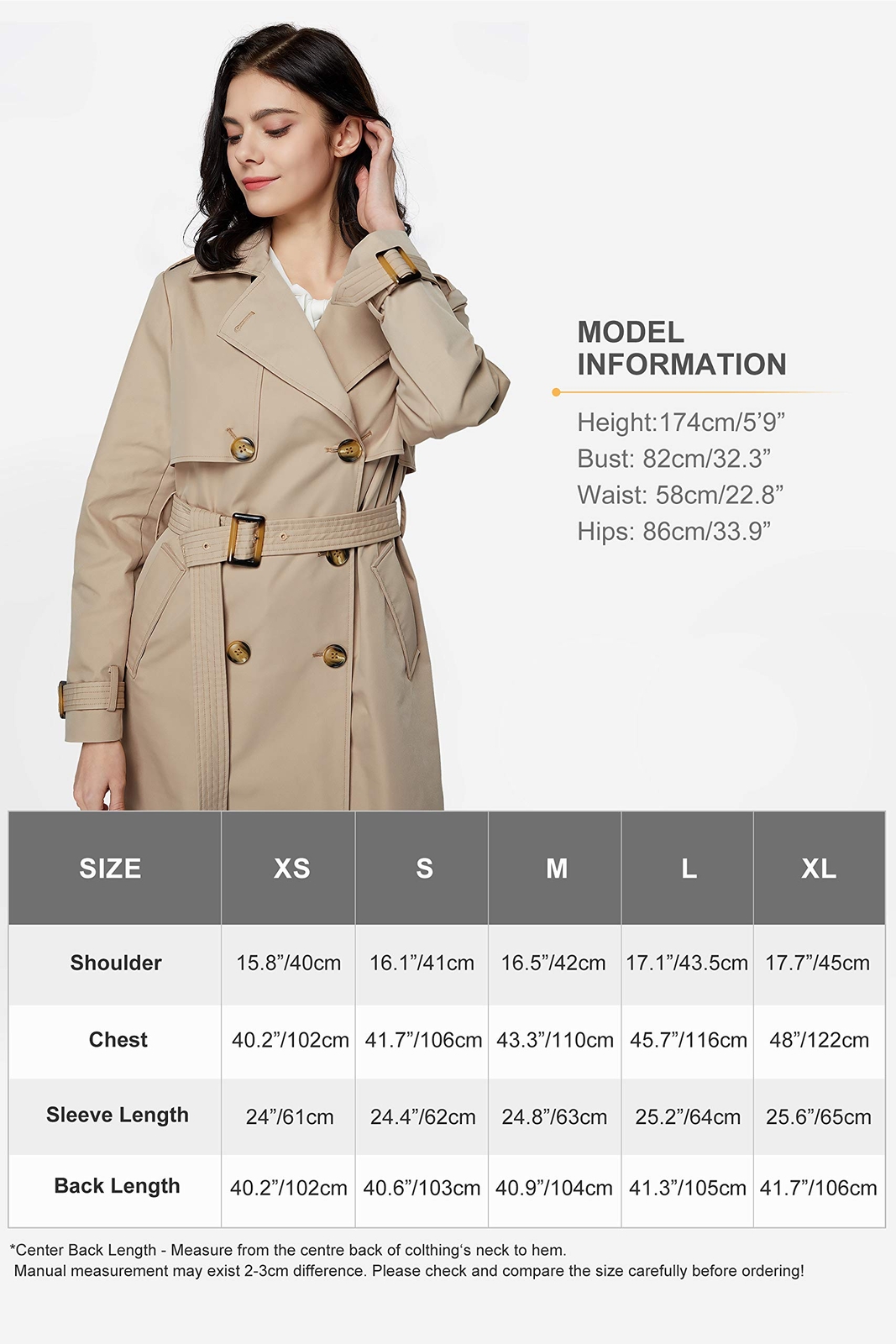 Orolay Women's Long Double Breasted Trench Coat Lapel Jacket with Belt Blue XL
