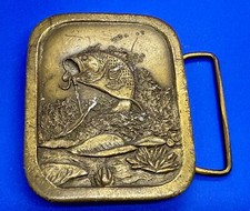 Large Mouth Bass Trout Sports Fishing VTG 1976 Indiana Metal Craft Belt Buckle