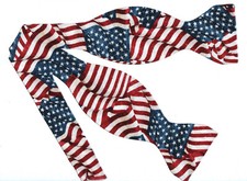 American Bow tie, Wavy Red, White  Blue USA Flags, Patriotic, Self-tie Bow tie