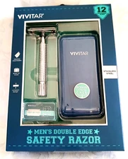 Vivitar Mens Double Edge Razor & 12 Blades Bonus Storage Case / FREE SHIPPING