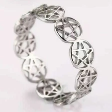 Pentacle Ring Silver Stainless Steel Wicca Pagan Protection Star Band Sizes 7-10