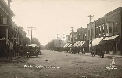 #ad Main Street Minocqua Wisconsin 1921 RPPC Photo Postcard Copy $4.95