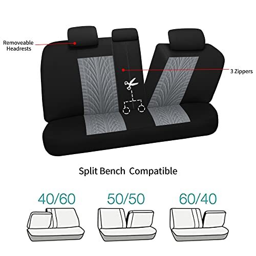 Car Seat Covers Full Set, Washable and Breathable FULL SET 1-Black/Gray - Picture 7 of 7