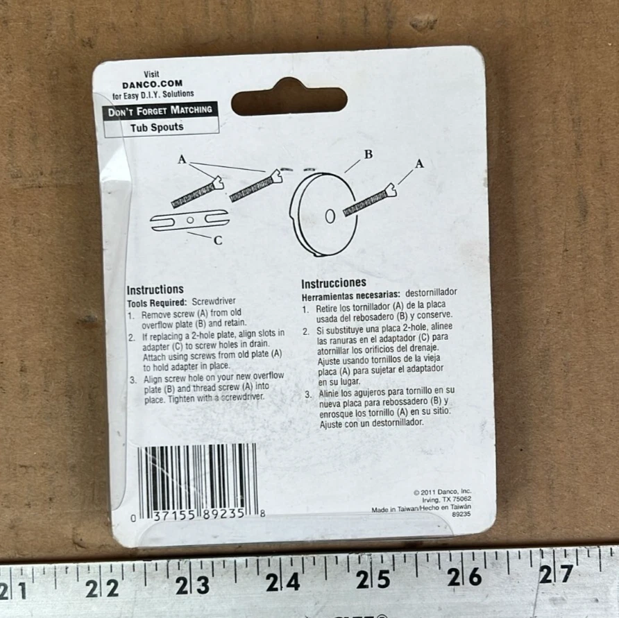 Danco Sinlge Hole Bathtub Drain Overflow Plate P/N 89235 - Image 2 of 4