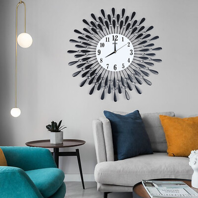 Luxury Large Wall Clock 3D Metal Living Room Feather Wall Watch Home Decor New