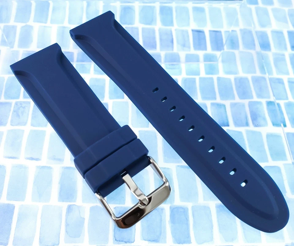 Hadley Roma 24 mm Blue Genuine Silicone Divers / Sports Watch Band MS3377 - Image 2 of 4