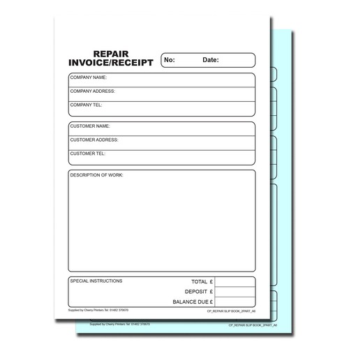 Cherry NCR Repair Invoice/Receipt Duplicate Book A6 (148mm x 105mm) 50 Sets - Picture 2 of 3